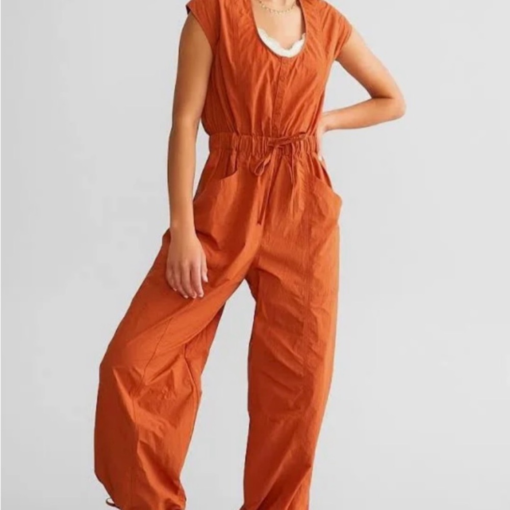 Free People Orange Sleeveless Jumpsuit with Wide-Leg Design